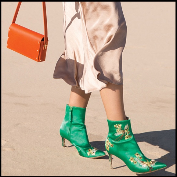 Zara Emerald Satin Green boots size 40/8.5 - Picture 1 of 10